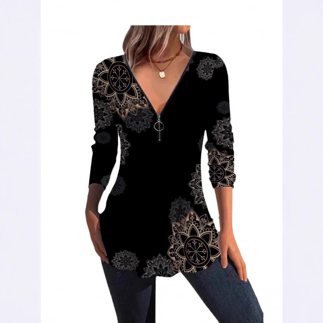 Women's Floral Blouse with V-Neck