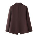 Women's Elegant Oversized Blazer with Double-Breasted Button Placket and Pockets