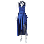 Women's Asymmetrical Satin Maxi Dress with Deep V-Neck