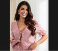 Women's Blouse with Ruffle Details and Tie Front