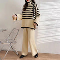 Women's Casual Knit Ensemble with High Collar and Wide Sleeves