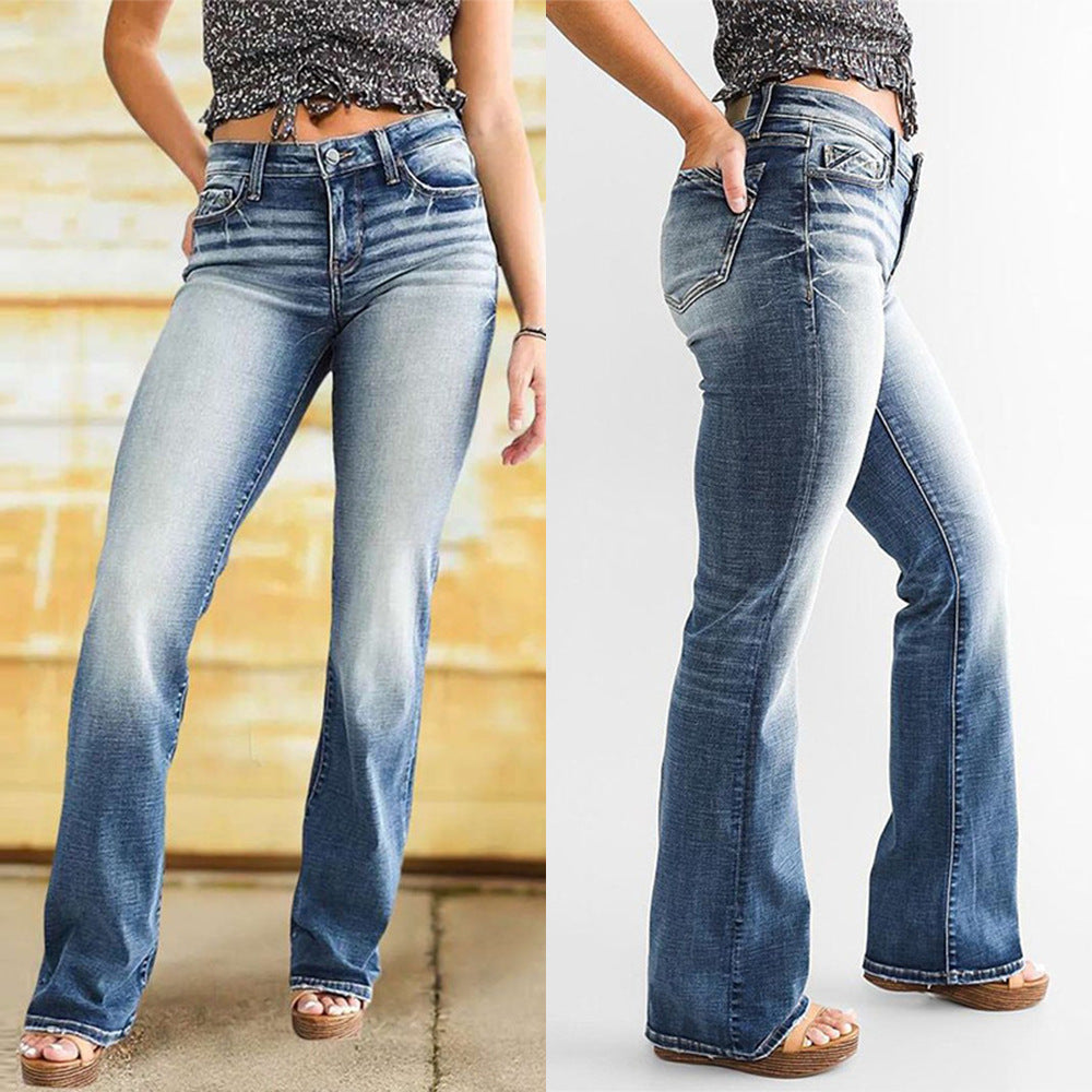 Women's Vintage-Style Bootcut Jeans with High Waist