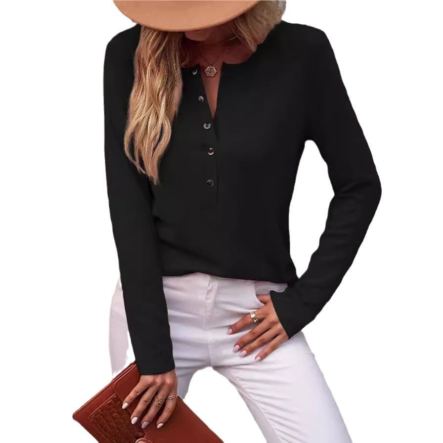 Women's Comfortable Long-Sleeve Shirt with Button Detail