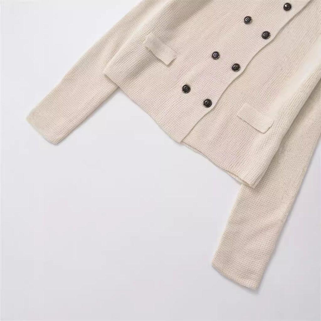 Women's Elegant Cropped Jacket with Double-Button Closure and Pockets