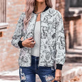 Women's Floral Bomber Jacket with Elastic Cuffs