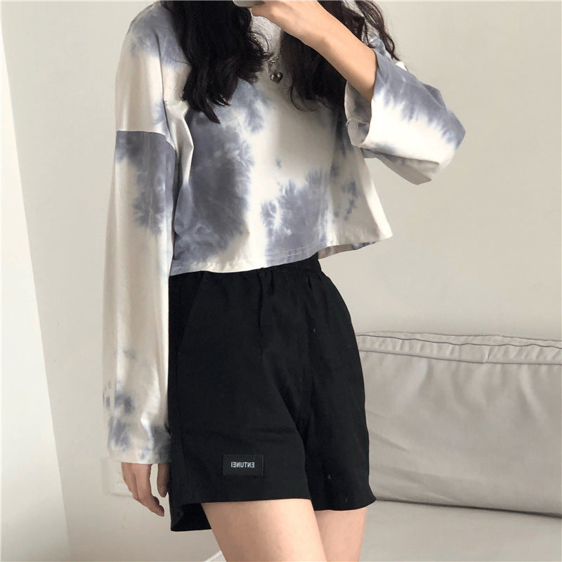 Women's Cropped Sweatshirt with Modern Tie-Dye Designs and Casual Fit