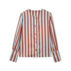 Women's Long Sleeve Striped Blouse with Puff Sleeves