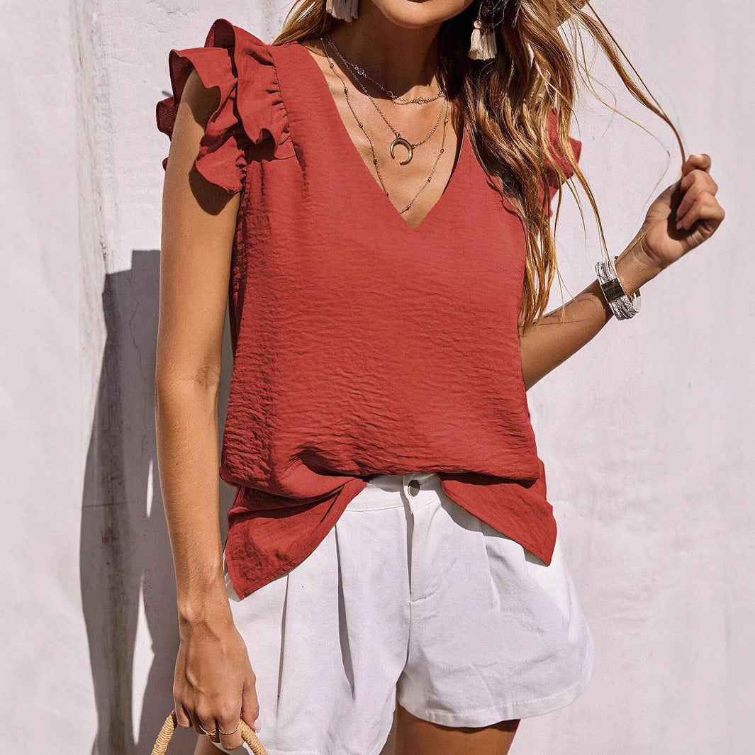 Women's Ruffled V-Neck Blouse