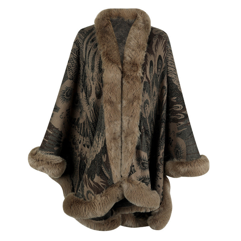 Women's Luxurious Poncho with Decorative Fleece Trim