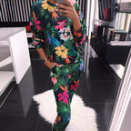 Women's Casual Suit with Floral Print and Pockets
