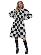 Women's Fluffy Plaid Faux Fur Coat with Pockets