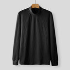 Women's Elegant Long-Sleeve Shirt with Textured Fabric and High Collar