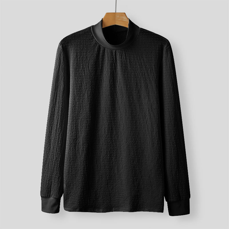 Women's Elegant Long-Sleeve Shirt with Textured Fabric and High Collar