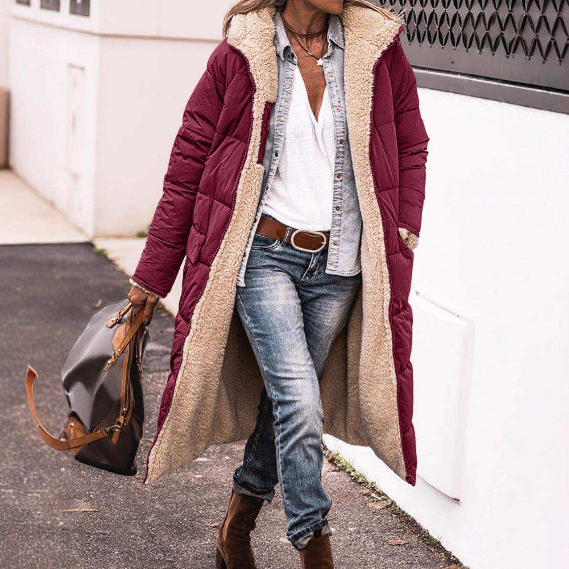 Women's Comfortable and Warm Down Jacket with Teddy Lining