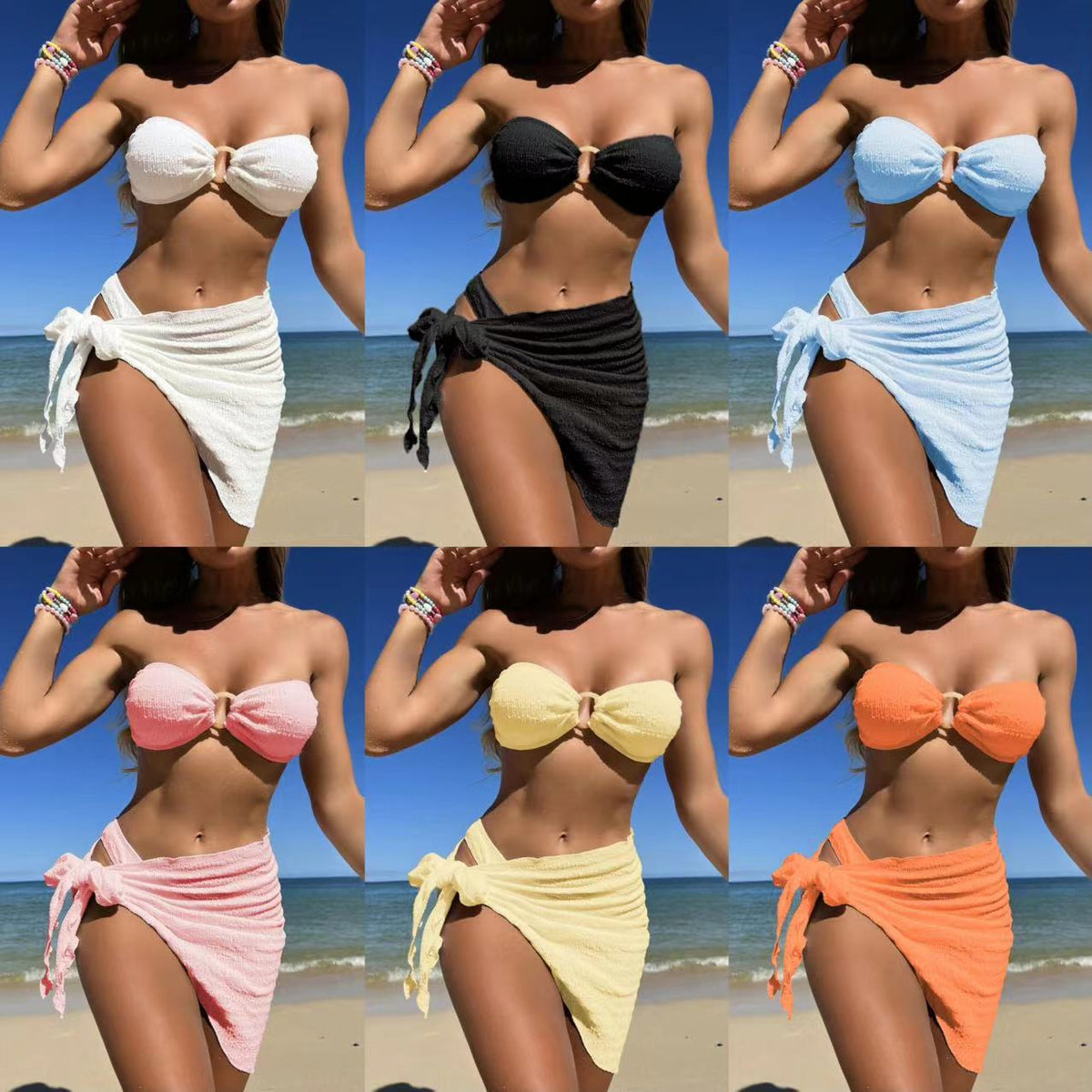 Women's Ruched Bandeau Bikini with Side Knot Detail
