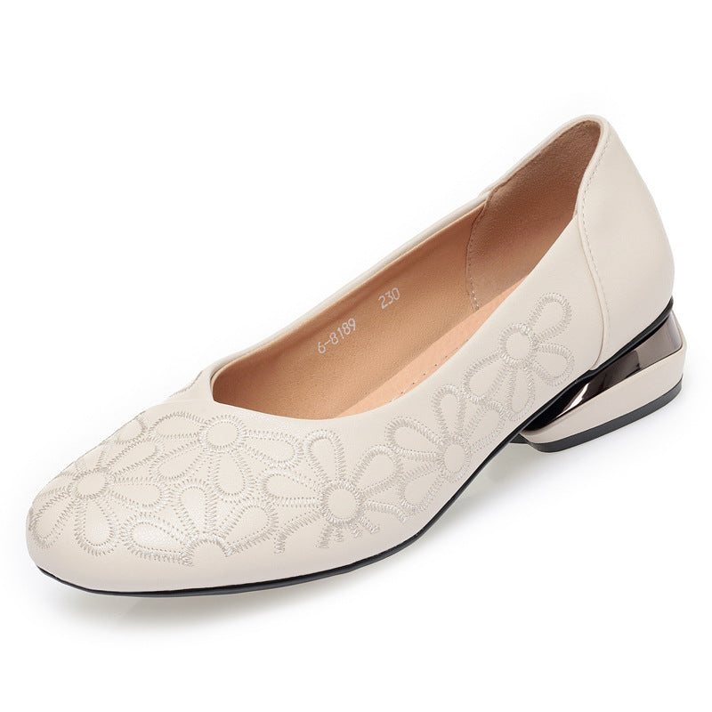 Women's Floral Ballet Flats with Elegant Block Heel