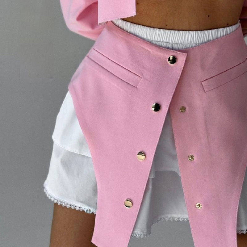 Women's Fashionable Crop Jacket and Skirt Set