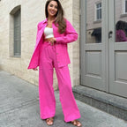 Women's Elegant Two-Piece Shirt and Wide-Leg Pants Set