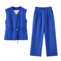Women's Elegant Blazer and Trouser Ensemble with Modern Belt