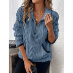 Women's Fluffy Teddy Sweater with Half-Zipper