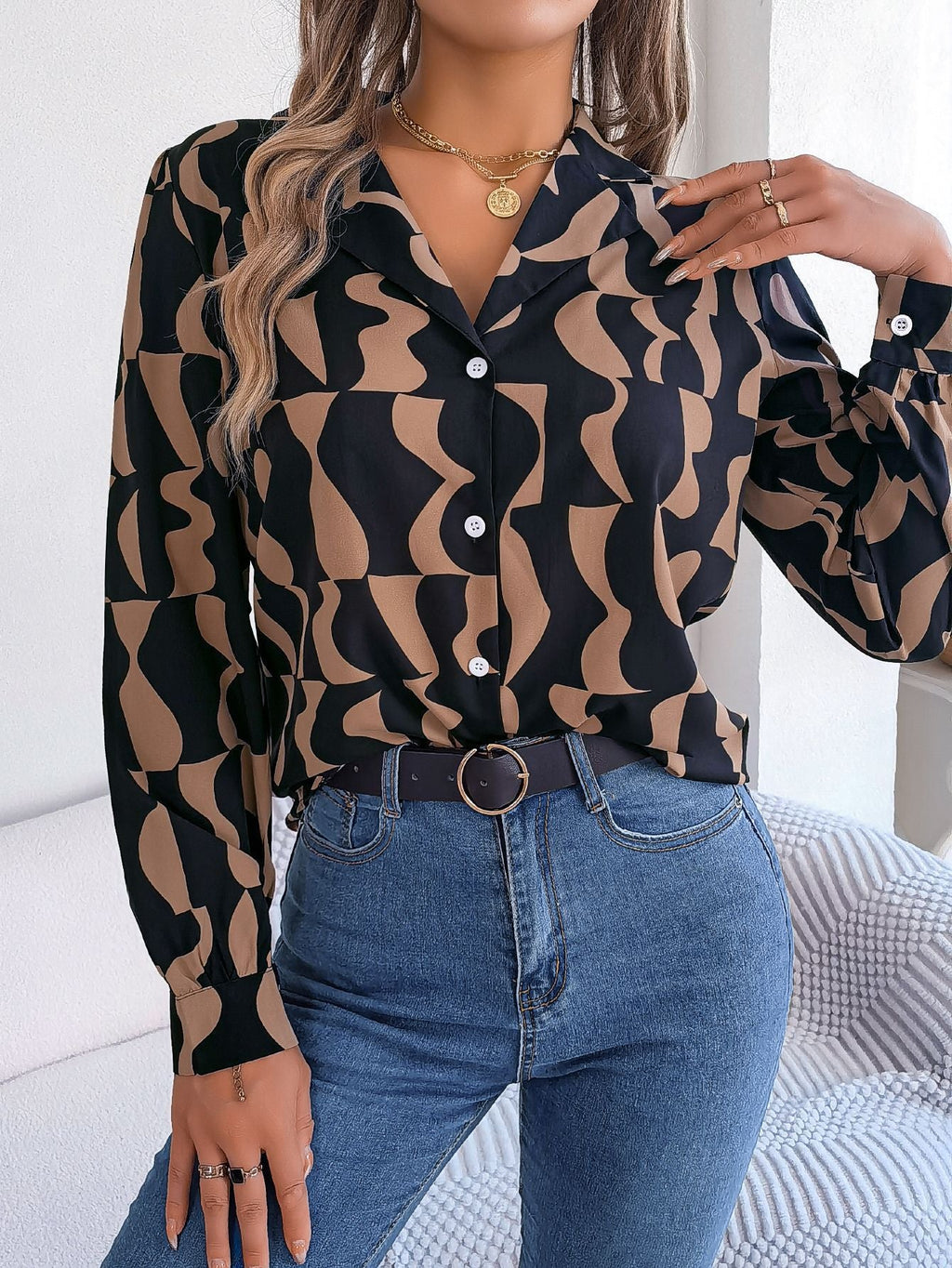 Women's Button-Down Shirt with Graphic Print