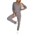 Women's Leisure Suit with Fashionable Button Details and Elastic Waist