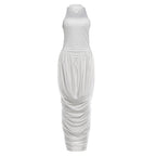 Elegant Maxi Jumpsuit with High Collar and Flowing Hem