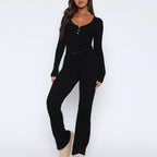 Ribbed Loungewear Set with Button Placket