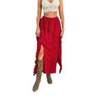 Women's Maxi Skirt with Voluminous Ruffle Design and Elastic Waistband