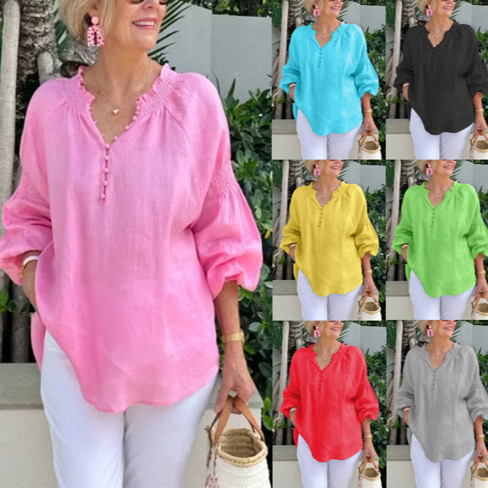 Casual Blouse with Balloon Sleeves