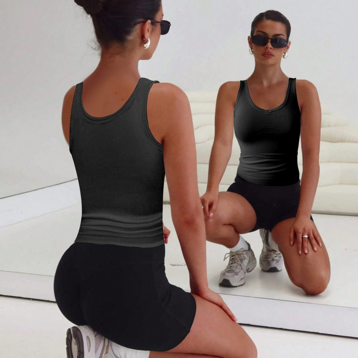 Women's Comfortable V-Neck Tank Top with Ribbed Texture