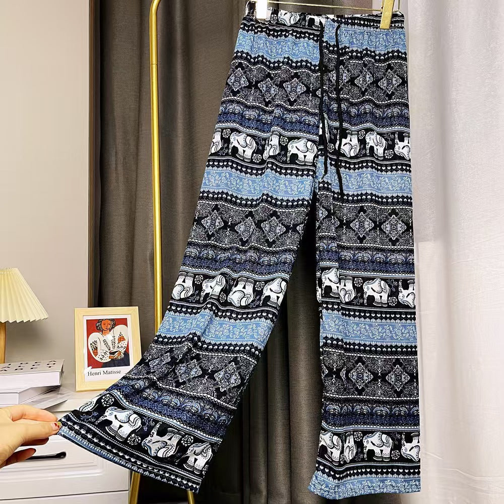 Women's Harem Trousers with Colorful Elephant Pattern