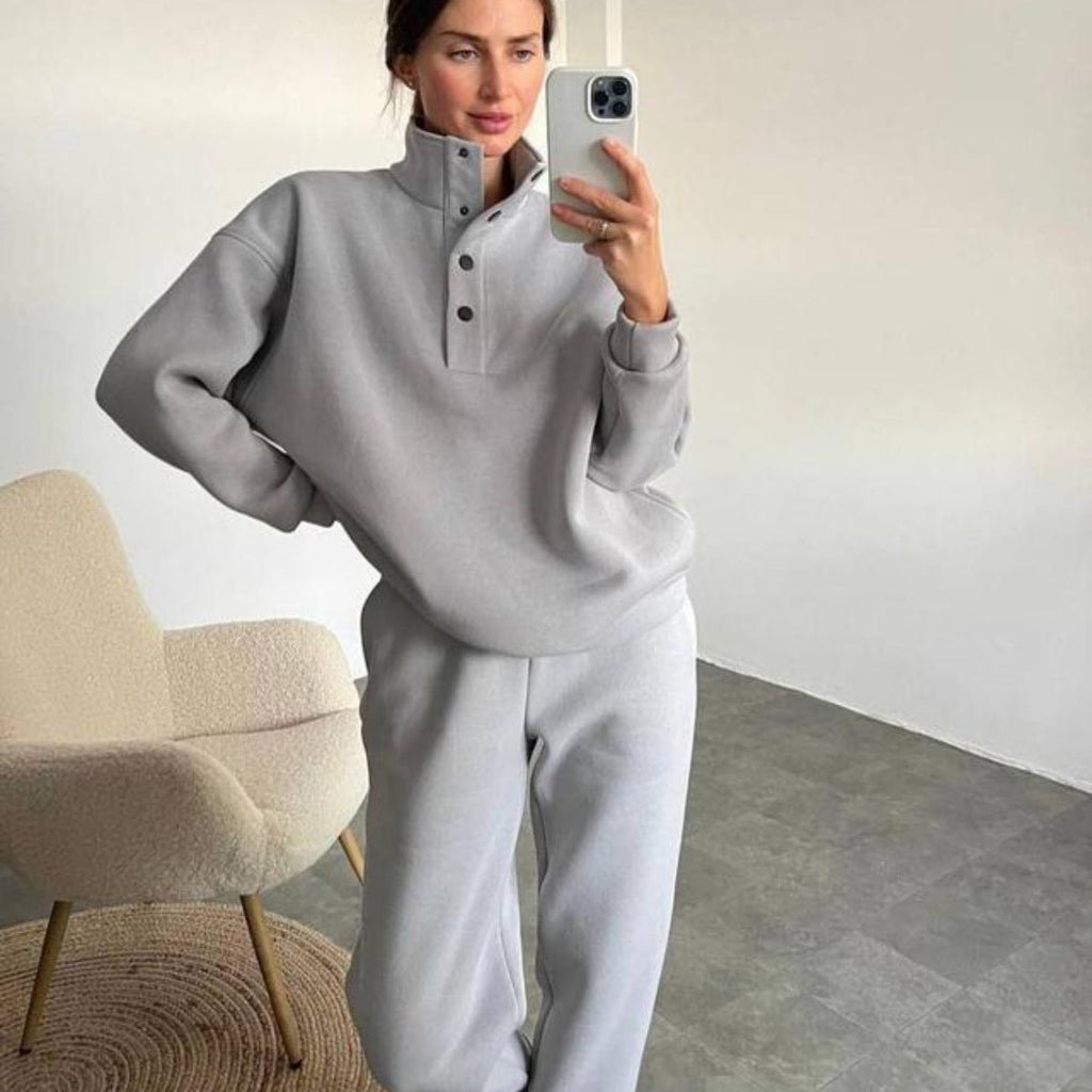 Women's Oversized Fleece Set with Stand-Up Collar and Joggers