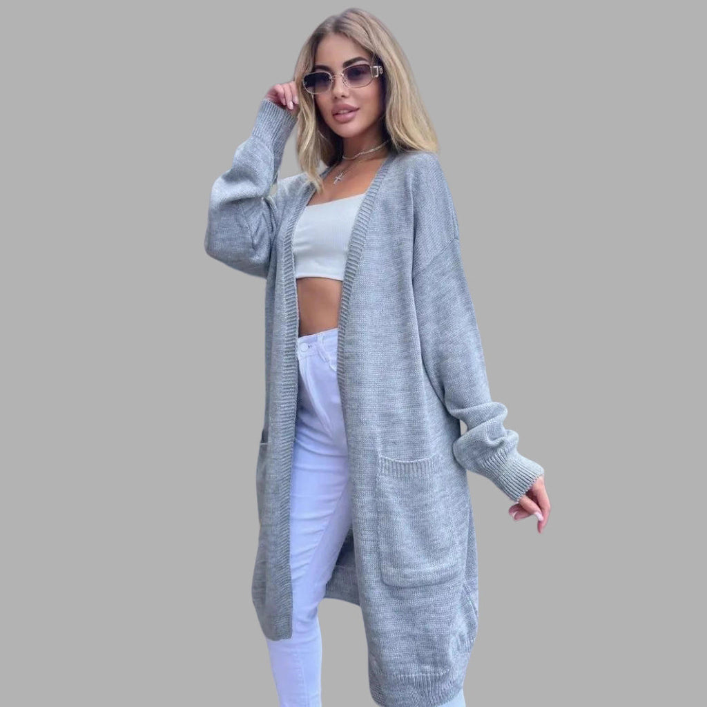 Women's Chunky Knit Cardigan with Spacious Pockets and Open Front