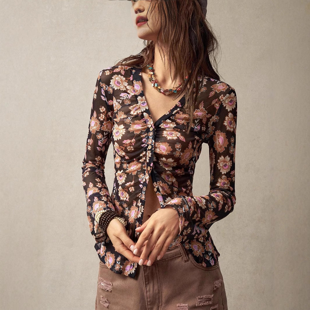 Women's Floral Print Long-Sleeve Top
