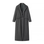 Women's Elegant Striped Long Blazer with Double-Breasted Button Closure and Side Pockets