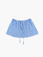 Casual Gingham Skirt with Elastic Waist and Drawstring