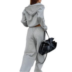 Women's Comfortable Sportswear Set with Hooded Jacket and Wide Pants