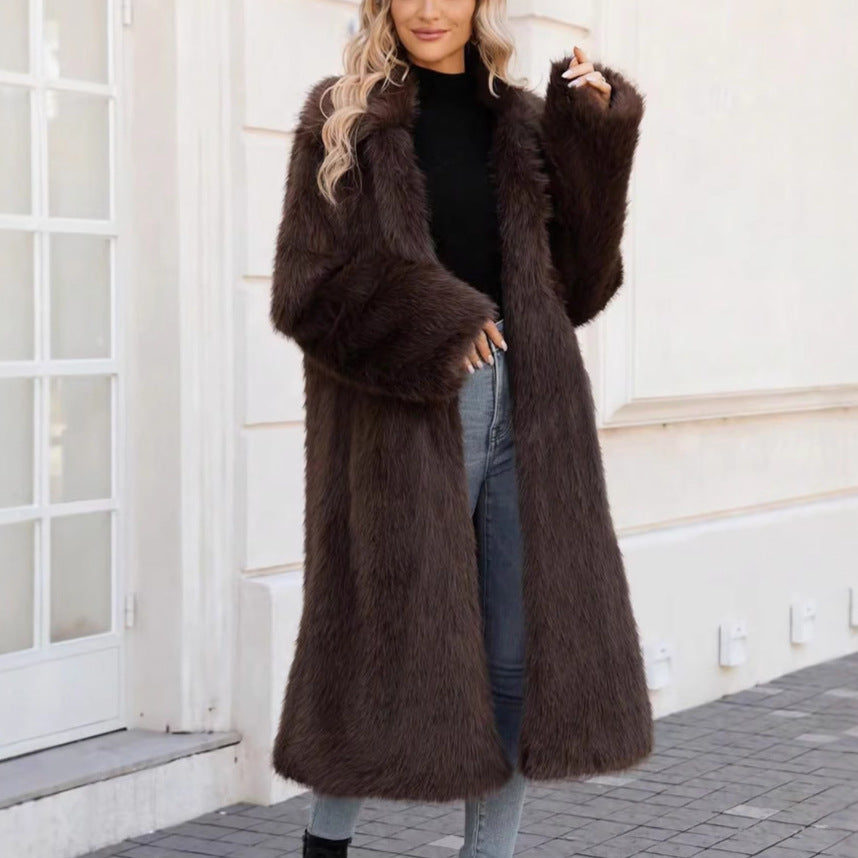 Women's Fluffy Faux Fur Coat with Soft Lapel
