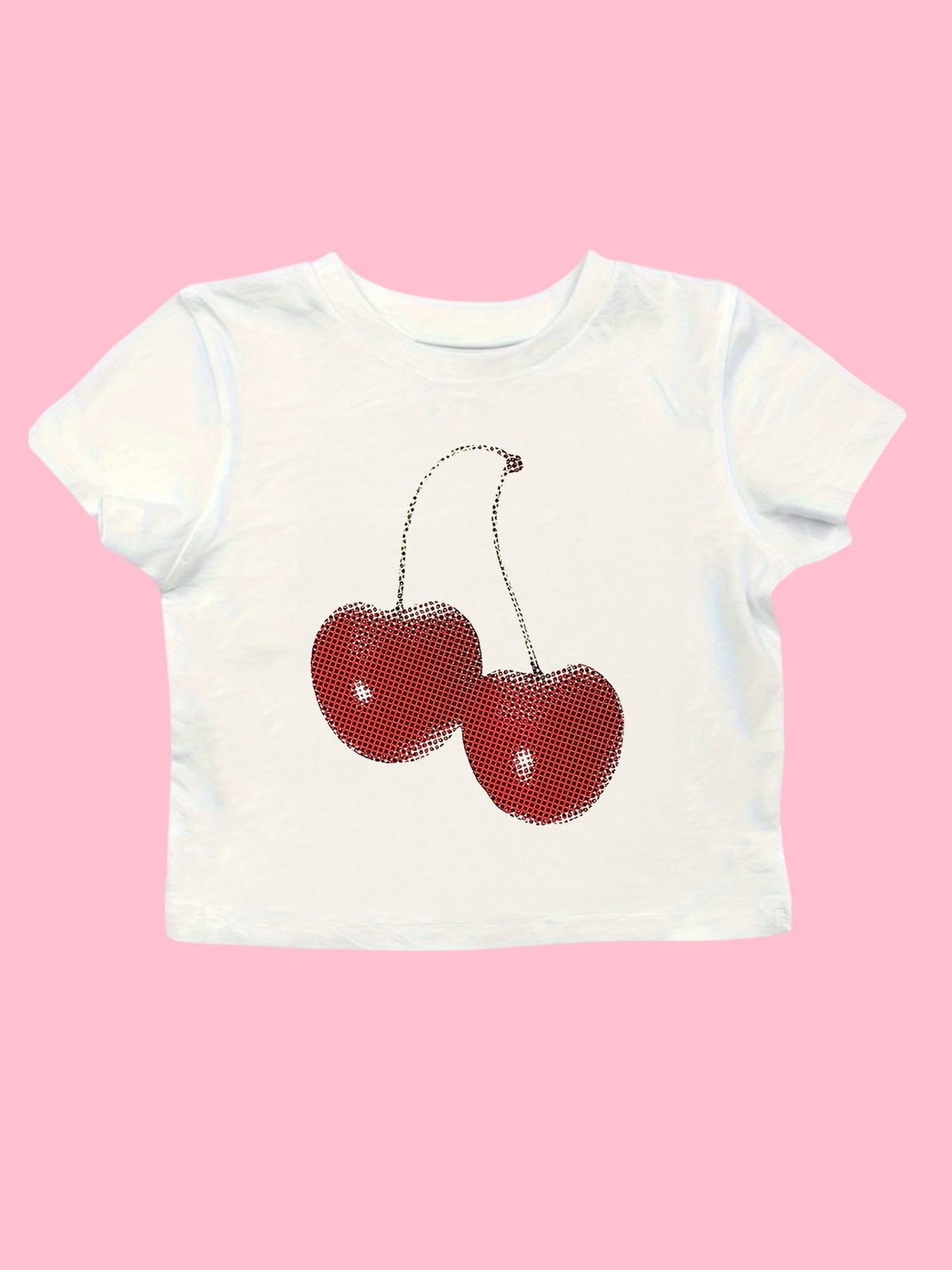 Women's Cropped T-Shirt with Cherry Print