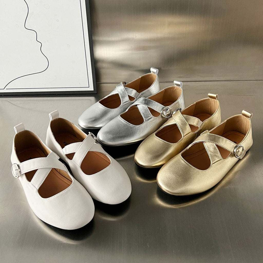 Women's Ballet Flats with Elegant Cross Strap and Fashionable Buckle
