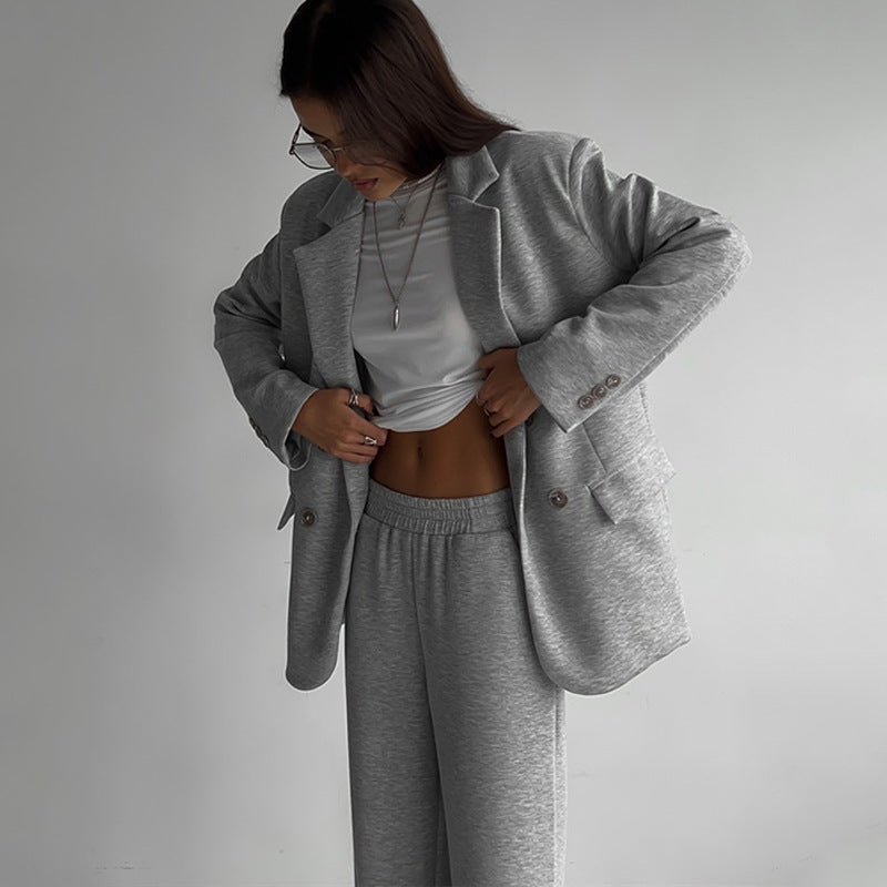Women's Elegant and Casual Double-Breasted Wide-Leg Suit Set