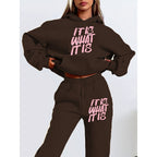 Women's Casual Hoodie and Jogging Pants Set with Inspiring Lettering