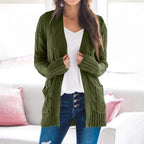 Women's Chunky Knit Cardigan with Modern Cable Patterns and Pockets