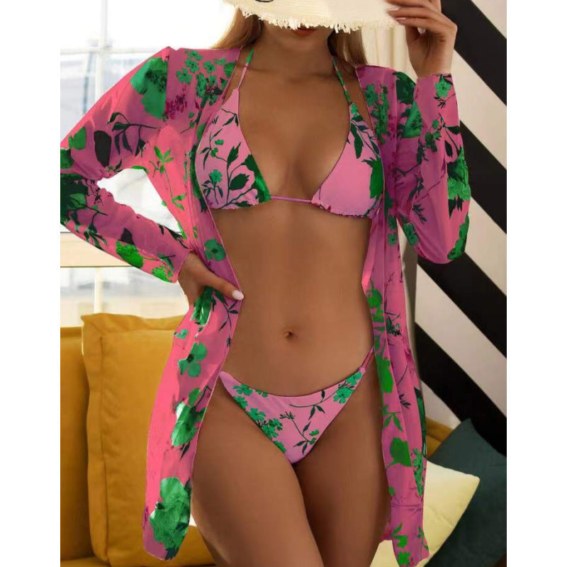 Women's Swimsuit with Sheer Beach Cover-up and Botanical Print