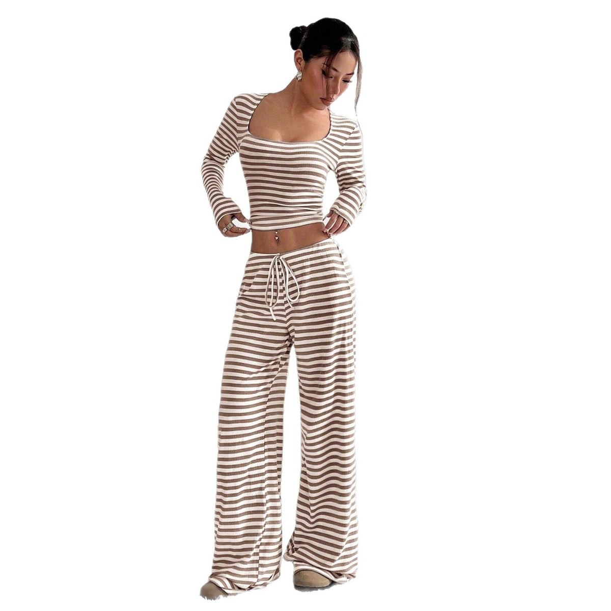 Women's Comfortable Lounge Set with Casual Cut and Wide-Leg Pants