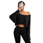 Women's Casual Oversized Long-Sleeve Shirt with Asymmetric Hem and Boat Neck