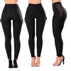 Women's High-Waisted Leggings with Decorative Lace-Up Detail