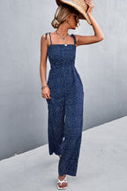 Women's Airy Jumpsuit with Spaghetti Straps and Playful Polka Dot Pattern