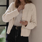 Elegant Knit Cardigan with Cable Pattern and Decorative Buttons